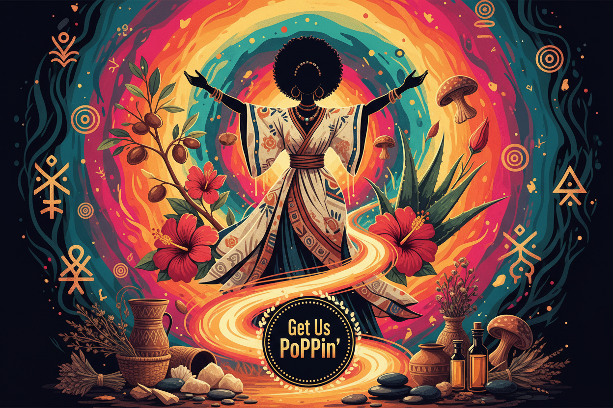 Hero banner for Get Us PoPPin featuring ancestral heritage, holistic wellness, and ethical fashion